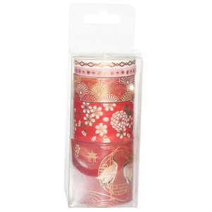 Gold Foil Crane Washi Tape 2m <b>Red</b> Gold Floral Crane Design Journal Decoration Craft Supplies - Product Image 5