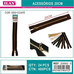 Cerniera Ilan 20 cm colore marrone N5 per cucito e artigianato - Product Image 3