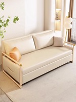 Sofá cama doble multifuncional de madera maciza, nuevo almacenamiento de estilo chino, tela de garra de gato, esquema de Color cremoso para salas de estar pequeñas