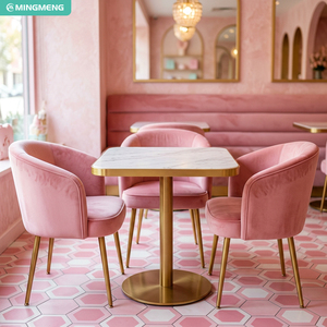Pink Velvet Booth <b>Set</b> With Marble Top Table And Metal Legs Contemporary Restaurant Furniture For Dining Area - Product Image 4