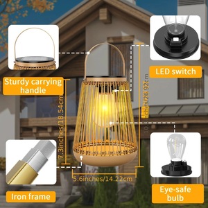 Lanterne en rotin solaire d'extérieur, étanche, pour cour et jardin, avec poignée et panneau solaire - Product Image 2