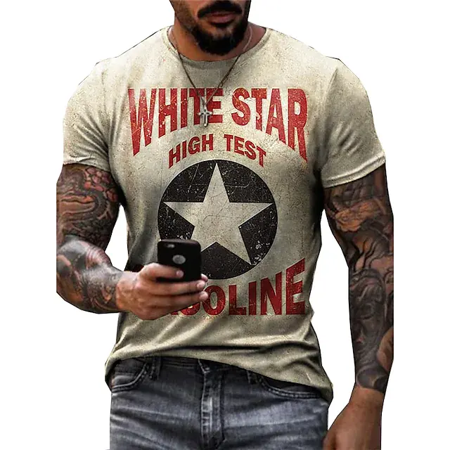 Men's T shirt Tee Graphic Letter Star 3D Print Street Casual Short Sleeve Print Clothing Apparel Basic Fashion Classic