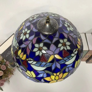 LongHuiJing Tiffany <b>Table</b> <b>Lamps</b> Flower and Birds Stained Glass Lampshade Antique Art Style Desk <b>Lamp</b> With Lotus Metal <b>Base</b> - Product Image 6