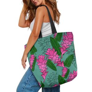 Bolsa de Compras de Lona Reutilizable de Diseño Personalizado con Estampado de Jengibre Hawaiano, a la Moda y de Gran Venta - Product Image 4