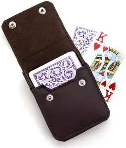 Boshiho Tempat Kartu Poker Kulit Asli, 1 Set Tempat Kartu Bermain untuk Orang Tua