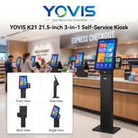 Kiosque en libre-service 3-en-1 avec écran tactile PCAP 21,5 pouces 350 Nits, lecteur de codes-barres, imprimante de reçus, système de paiement NFC RFID