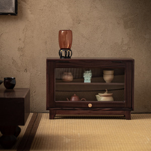 Chinese Style Solid Wood Desktop Display Cabinet For Teacups And Tea <b>Sets</b> <b>Square</b> Shape Black Walnut Wood - Product Image 2