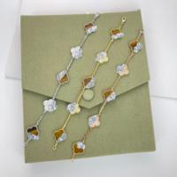 Bracelet en Argent S925 Original Trèfle à Quatre Feuilles Porte-Bonheur, Agate Naturelle, Bijoux en Argent, Bracelets Van Cleef à Cinq Fleurs, Catalogue