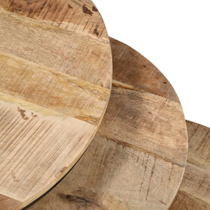 Modern <b>Round</b> <b>Coffee</b> <b>Table</b> Set of 3 Solid Wood and Metal Industrial Design <b>Nesting</b> <b>Tables</b> for Living Room Lounge Cafe Home Decor - Product Image 2