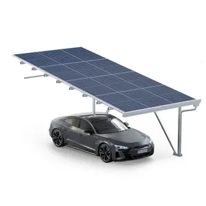 Soloport品牌住宅太阳能车棚扩展车棚SPG5-A，带太阳能电池板和雨水沟铝结构