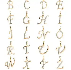 Ciondoli Alfabetici Personalizzati all'Ingrosso Placcati Oro 18K con Zirconia Cubica per Creazione Gioielli - Dijes Collar De Letras - Product Image 1