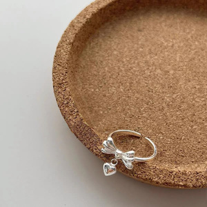 S925 Sterling Silver Bowknot <b>Ring</b> With Heart Charm <b>Open</b> Design For Women Index Finger Jewelry Everyday Wear - Product Image 5