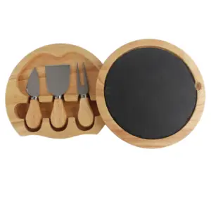 Tagliere coltelli da formaggio in acciaio inossidabile Premium Set tagliere rimovibile in ardesia di legno con cassetto per regalo