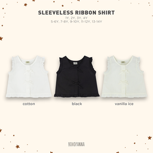รายละเอียดของริบบิ้นสีดำเพิ่มความโดดเด่นอย่างน่ารักให้กับเสื้อเชิ้ตผ้าฝ้ายแบบไม่มีแขนเสื้อ ซึ่งเป็นตัวเลือกที่ง่ายดายสำหรับการสวมใส่ในชีวิตประจำวันอย่างมีสไตล์ - Product Image 5