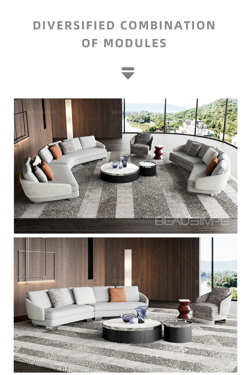 Lawson Sofa Italian Design Minimalist Design Leather Fabric Curved