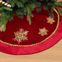Nouvelle jupe de sapin de Noël en velours à paillettes dorées en forme de flocon de neige, jupe de sapin de Noël rouge, décoration de sapin de Noël