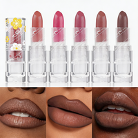 Rouge à lèvres mat non desséchant, couleur transparente avec étui floral mignon, rouge à lèvres pigmenté longue tenue pour usage quotidien