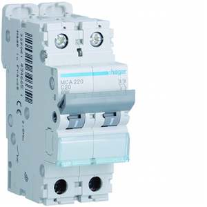 MCA220 Personalizzabile con Hagers MCB 6000A 10kA 2P curva C 20A 2 moduli - Product Image 1