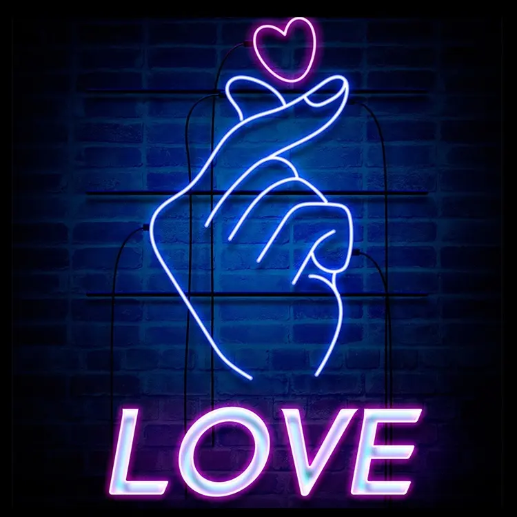 Huruf Tanda Neon LED Kaca Cinta Kustom Nama Romantis Pernikahan