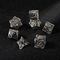 Set Dadu Logam Berongga Motif Daun Perak Vintage 7 Buah, Dadu DND Logam Berongga Ukiran Tanaman