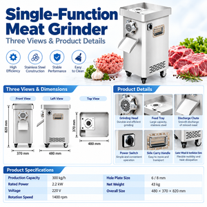 Broyeur à viande électrique commercial 300 kg/h, machine à hacher la viande en acier inoxydable 2,2 kW pour restaurant, boucherie, transformation alimentaire - Product Image 4