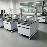 Banc de laboratoire en acier et bois à structure en C, résistant aux acides et aux alcalis |   Poste de travail central personnalisable pour les laboratoires de recherche et les écoles