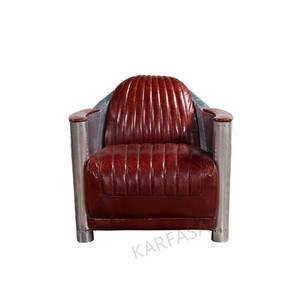 Canapé individuel classique en cuir véritable vintage et <span class=keywords><strong>aluminium</strong></span> moderne pour salon/hôtel, production OEM disponible. - Product Image 4