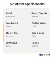 Compresseur d'air portable sans fil en acier inoxydable pour pneus de voiture, mini-pompe avec manomètre numérique, haute efficacité