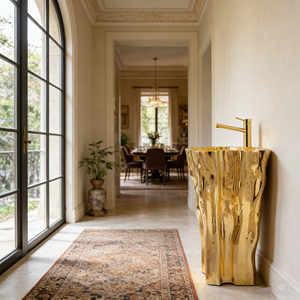 Lavabo di Lusso Artistico a Forma di Radice in Fibra di Vetro con Finitura Dorata per Arredo Bagno di Alta Classe - Product Image 4