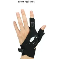 Gants de pêche en polyester noir lumineux avec lampe LED intégrée, 2 doigts pour la pêche nocturne et les réparations d'urgence