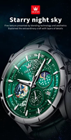 OLEVS5538 Herren-Quarzuhr, Sternenhimmel, grünes Zifferblatt, Edelstahlband, 30 m wasserdicht, Multifunktionskalender, Business-Armbanduhr