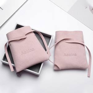 Luxury Vintage Velvet Jewelry Bag with Logo <b>Drawstring</b> Flap Suede Dust Gift Bags Handmade Portable with Bow Ribbon - Product Image 1
