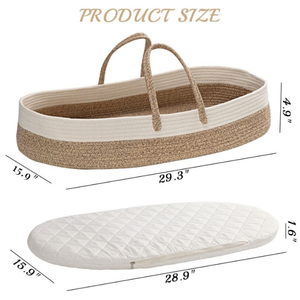 Foldable Handmade Woven Gift Set Diaper <strong>Moses</strong> <strong>Basket</strong> 100% Cotton Rope Baby Changing <strong>Basket</strong> with Waterproof Pad Mattress for Baby - Product Image 2