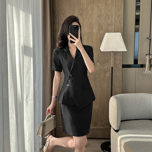 Women's Short Sleeve Blazer Suit Set Polyester Worsted Breathable Professional Workwear Pants Suits Summer 2025 - Product Image 2