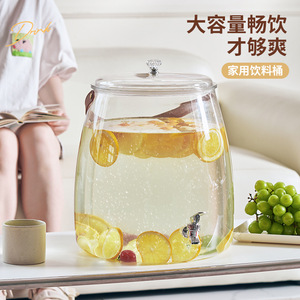 Cold Water Pitcher With Faucet Large Capacity Round Glass <b>Drink</b> Dispenser For Fruit Tea And Juice Household Use - Product Image 5