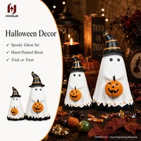 Figurines de fantômes d'Halloween, décorations mignonnes et effrayantes en résine avec citrouille, centre de table pour fête à la maison ou pour la fête d'Halloween