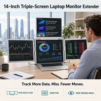 Rey de la Eficiencia: Monitor Portátil Cuádruple de 14 Pulgadas para Laptop, Extensor de 3 Pantallas con un Solo Cable, Pantalla IPS de 1200P para Programación y Trading