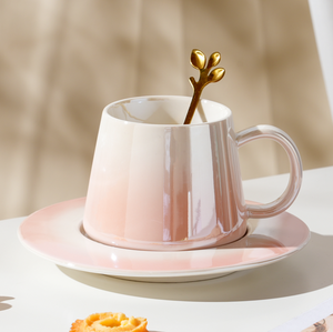 Tasse à café en céramique de luxe européenne 220 ml, mug à cappuccino en céramique, ensemble de tasses personnalisables avec cuillère dorée - Product Image 5