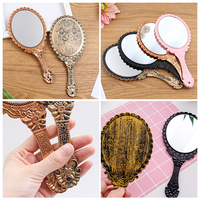 Usine En Gros Rétro Vintage Verre Miroir De Maquillage De Poche En Plastique ABS Personnalisé avec Rose Poignée À La Main Miroir Cosmétique