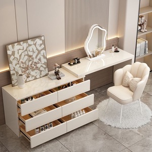 Cream Colored Dressing Table Solid Wood Modern Minimalist Makeup Vanity With Storage For Bedroom - Product Image 1