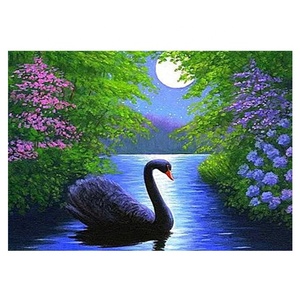 Quadro su Tela per Decorazione Casa Moderna, Dipinto Diamantato 5D Fai da Te con Luna e Cigno Nero - Product Image 1
