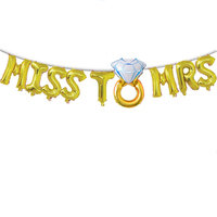 Ensemble de ballons en feuille d'aluminium Or et Argent avec inscription 'Miss to Mrs' et ballon en forme d'anneau de diamant pour la fête prénuptiale, la célébration de mariage et la décoration d'événements