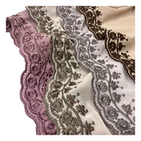 Nouveau Design Produit Écharpe en Mousseline de Soie Couleur Unie Brodée avec Bandeau en Dentelle Brisée Simple Face Châle Musulman Malaisien