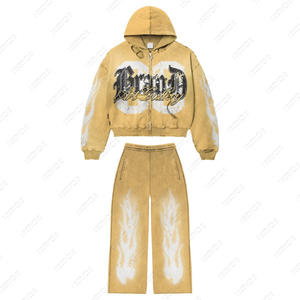 Survêtement unisexe personnalisable respirant pour homme, sweat à capuche zippé oversize et pantalon de survêtement évasé en tricot de terylène/polyester 400G Smart - Product Image 4