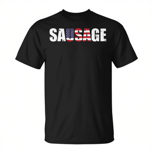 Camiseta patriótica con bandera estadounidense de Sausage Usa, ropa informal negra para hombre - Product Image 2