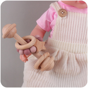 <span class=keywords><strong>Hochet</strong></span> de dentition en <span class=keywords><strong>bois</strong></span> avec anneau de perles en silicone, jouet de dentition d'apprentissage précoce en forme d'étoile pour bébé - Product Image 4