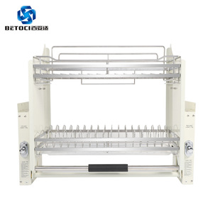 BETOCI 304 Stainless Steel Lifting Dish Basket Double Layer Cabinet Storage Pull Out Basket for Wall Cabinet - Product Image 1