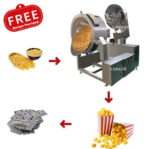 Máquina de fabricación de <span class=keywords><strong>palomitas</strong></span> de maíz en forma de bola redonda, surtidor de Gas propano, aceite caliente, seta, totalmente automática, ion de lote - Product Image 1