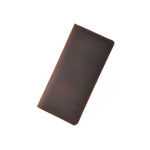 Minimalist <strong>Bifold</strong> Long Wallet Crazy Horse Full Grain Leather Wallets Thin Credit Card Holder Handmade Vintage <strong>Purse</strong> for Men - Product Image 3