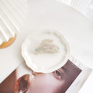 Barrette à cheveux en acétate en forme de bonbon kawaii de 9,5 cm, pince à mâchoire blanche, cœur, étoile, lignes gravées, couleur personnalisable, unisexe, douce pour les cheveux - Product Image 6